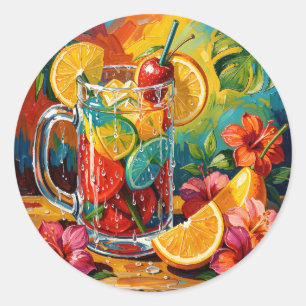 Tropisches Sommer-Cocktail-Impasto-Ölgemälde Runder Aufkleber
