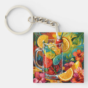 Tropisches Sommer-Cocktail-Impasto-Ölgemälde Schlüsselanhänger