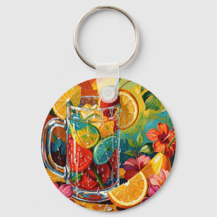Tropisches Sommer-Cocktail-Impasto-Ölgemälde Schlüsselanhänger