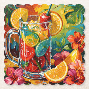 Tropisches Sommer-Cocktail-Impasto-Ölgemälde Untersetzer