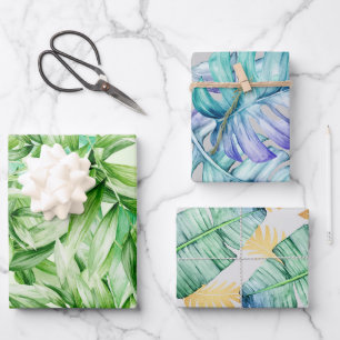 Tropisches Sommer-Palmblätter-Muster Geschenkpapier Set