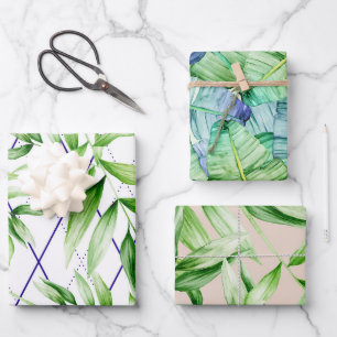 Tropisches Sommer-Palmblätter-Muster Geschenkpapier Set