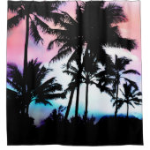 Tropisches Sommer-Palme-Rosa-blauer Duschvorhang (Vorderseite)