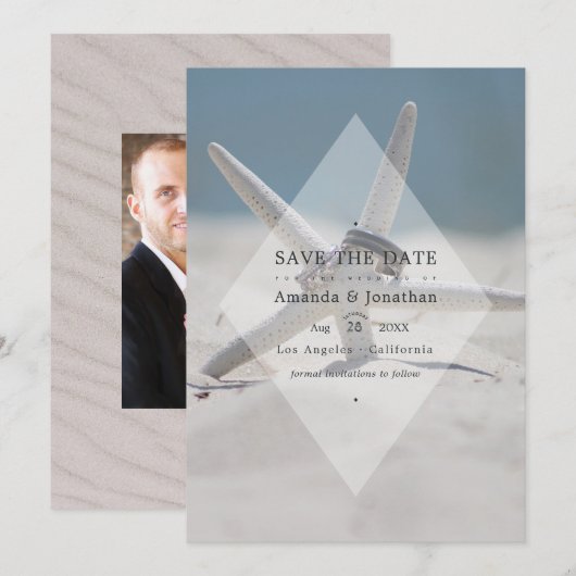 Tropisches Sommer-Strandhochzeitsfoto Save The Date (Vorne/Hinten)