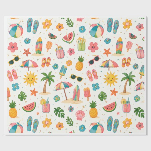 Tropisches Sommer-Strandmuster-Wrap-Papier Geschenkpapier (Flach)