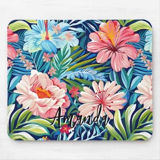 Tropisches Sommerblumenmuster Hübsche Blumen Mousepad (Vorne)