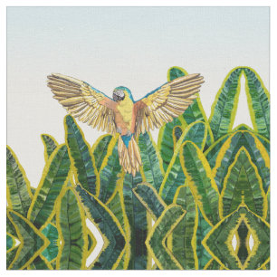 Tropisches Sommergelbes Papagei-Bird-Banana-Blätte Stoff