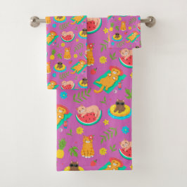 Tropisches Sommerkatzen-Badehandtuch-Set Badhandtuch Set