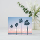 Tropisches Sommermeer Rosa und Blauer Palmenbaum S Postkarte (Stehend Vorderseite)
