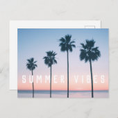 Tropisches Sommermeer Rosa und Blauer Palmenbaum S Postkarte (Vorne/Hinten)