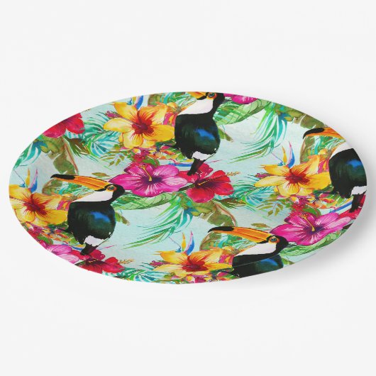 Tropisches Sommermuster Pappteller (Schrägansicht)