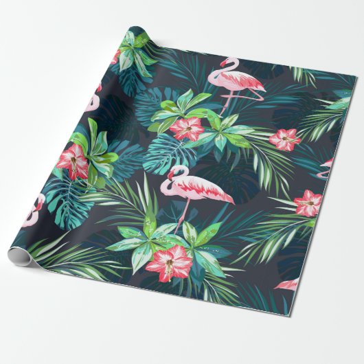 Tropisches Sommernahtloses Muster mit Flamingo bir Geschenkpapier (Ungerollt)