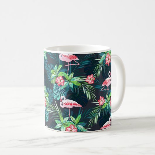 Tropisches Sommernahtloses Muster mit Flamingo bir Kaffeetasse (VorderseiteRechts)