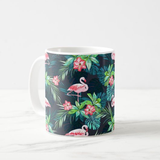 Tropisches Sommernahtloses Muster mit Flamingo bir Kaffeetasse (Vorderseite Links)