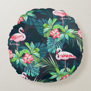 Tropisches Sommernahtloses Muster mit Flamingo bir Rundes Kissen