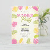 Tropisches SommerParty grün und rosa Einladung (Stehend Vorderseite)