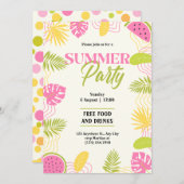 Tropisches SommerParty grün und rosa Einladung (Vorne/Hinten)