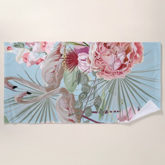 Tropisches Sommerthema Flamingo niedlich Blau mode Strandtuch (Vorderseite)