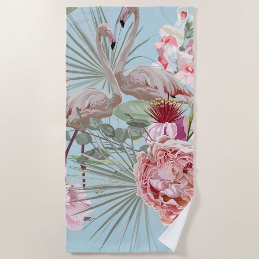 Tropisches Sommerthema Flamingo niedlich Blau mode Strandtuch (Vorderseite)