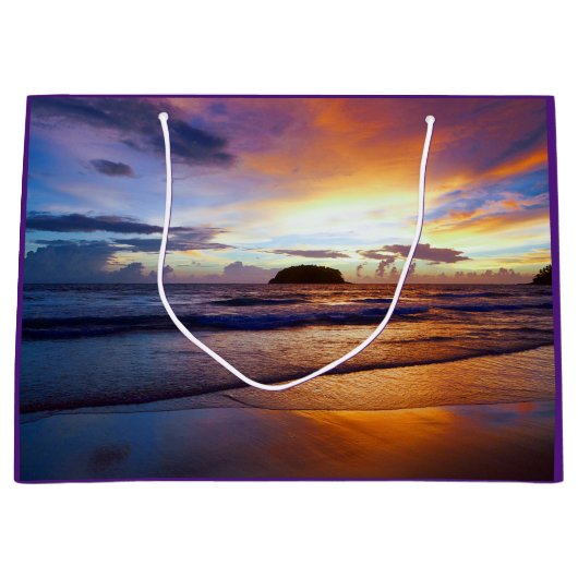 Tropisches Sonnenuntergang-Strand-Ufer Große Geschenktüte (Vorderseite)