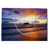Tropisches Sonnenuntergang-Strand-Ufer Große Geschenktüte (Rückseite)