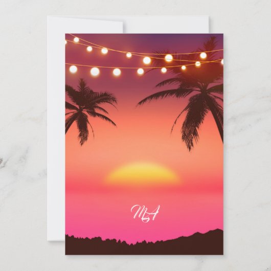 Tropisches Sonnenuntergang Strandlicht Brautparty Einladung (Rückseite)