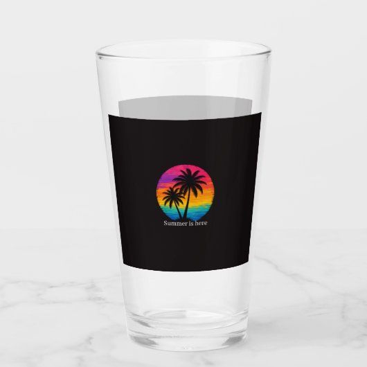 Tropisches Sonnenuntergangs-Palmen Retro-Design Glas (Vorderseite)