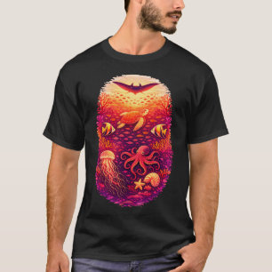 Tropisches Sonnenuntergangs-Riff-Shirt-Design T-Shirt