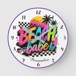 Tropisches Sonnenuntergangs-Strand-Babe-Küstenkuns Runde Wanduhr