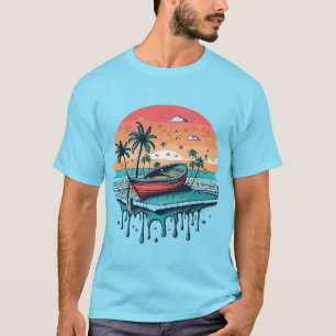 Tropisches Sonnenuntergangsboot T-Shirt