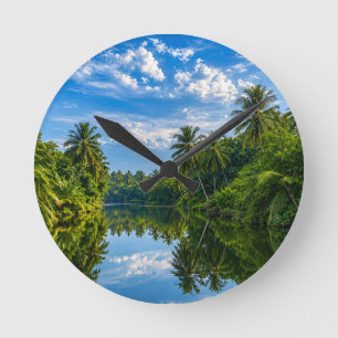 Tropisches Spiegel-Fluss-Reflektions-Akzentkissen  Runde Wanduhr