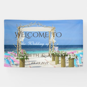 Tropisches Strand Arbor Blumen Hochzeitsbanner Banner