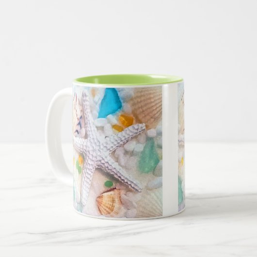 Tropisches Strand-Thema Zweifarbige Tasse (Vorderseite Links)