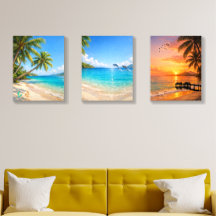 Tropisches Strand-Wandkunst-Set aus 3 Teilen