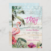 Tropisches Strandflamingo Party zum 30. Einladung (Vorne/Hinten)