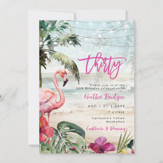 Tropisches Strandflamingo Party zum 30. Einladung