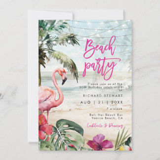 Tropisches Strandflamingo Sommergeburtstag Party Einladung