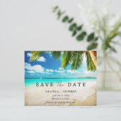 Tropisches Strandgeld spart das Datum Ankündigungspostkarte (Stehend Vorderseite)