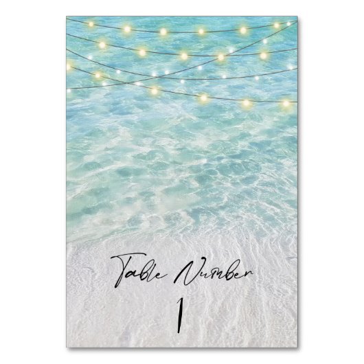 Tropisches Strandglas und Strandlichter Tischnummer (Vorderseite)