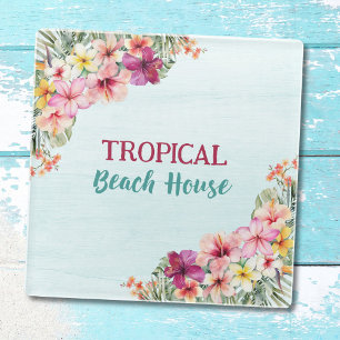Tropisches Strandhaus Rosa Blumen Floral Botanisch Glasuntersetzer