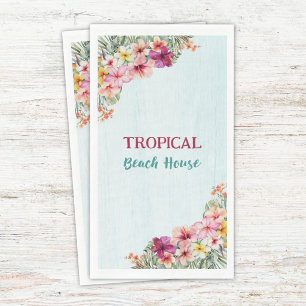 Tropisches Strandhaus Rosa Blumen Floral Botanisch Serviette