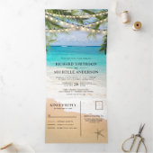 Tropisches Strandlicht in einer Hochzeit Dreifach Gefaltete Einladung (Innenseite)