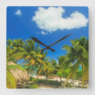Tropisches Strandresort, Belize Quadratische Wanduhr