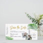 Tropisches Strandziel Bordkarte Save The Date (Stehend Vorderseite)
