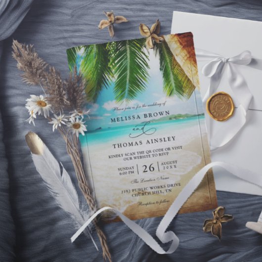 Tropisches Strandziel Chic QR-Code-Hochzeit Einladung