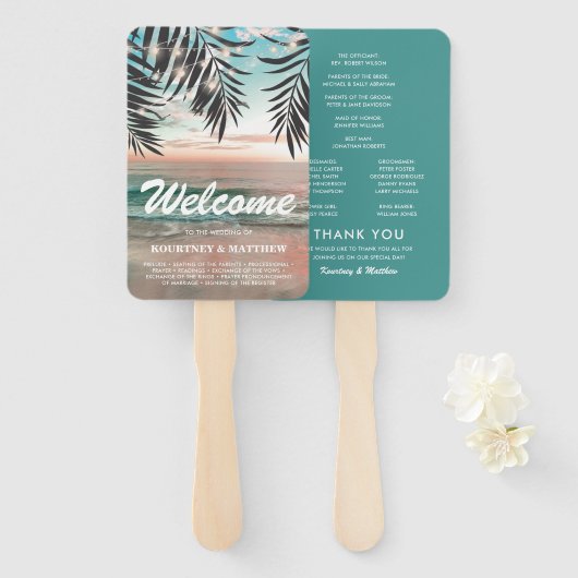 Tropisches Strandziel-Hochzeitsprogramm Fächer (Vorne und Hinten)