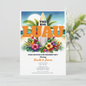 Tropisches Surfbrett Pool Party Luau Verlobung Einladung (Stehend Vorderseite)