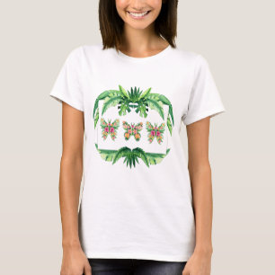 Tropisches T-Shirt für sie mit Blumenschmetterling