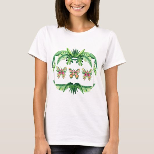 Tropisches T-Shirt für sie mit Blumenschmetterling (Vorderseite)