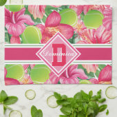 🌺 🌴 tropisches Tennis mit Hibiskus, mit Namen Geschirrtuch (Gefaltet)